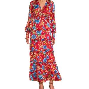 Chelsea & Violet Red Floral Tiered Maxi Dress Size Medium NWT